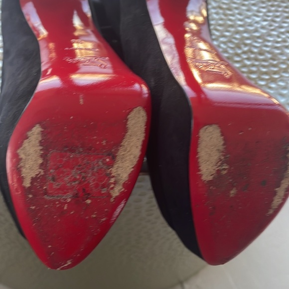 Christian Louboutin Open toe Suede Short Boots 38 Black Authentic - Picture 5 of 14